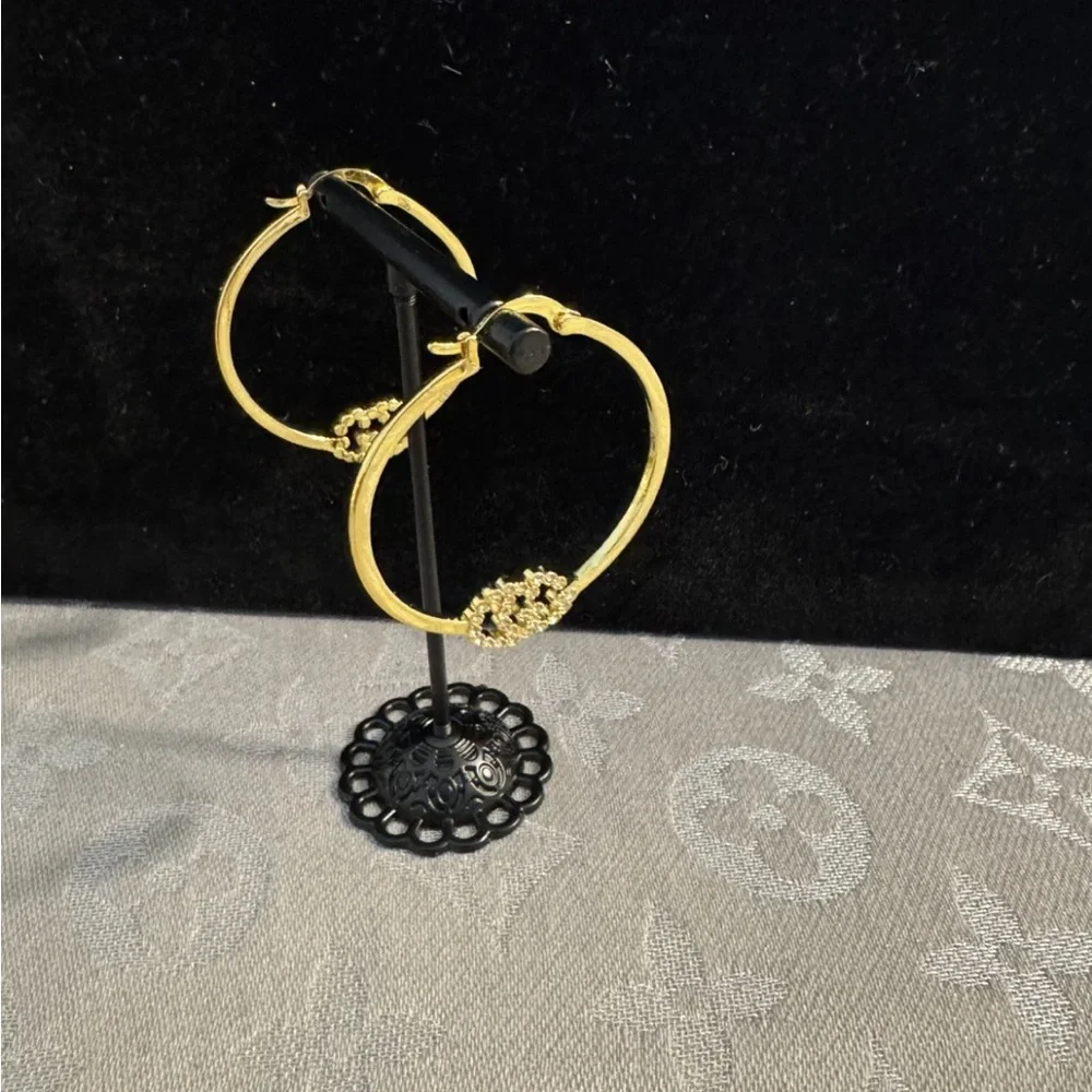 Gucci Gold GG Crystal Hoop Earrings - Picture 4 of 5